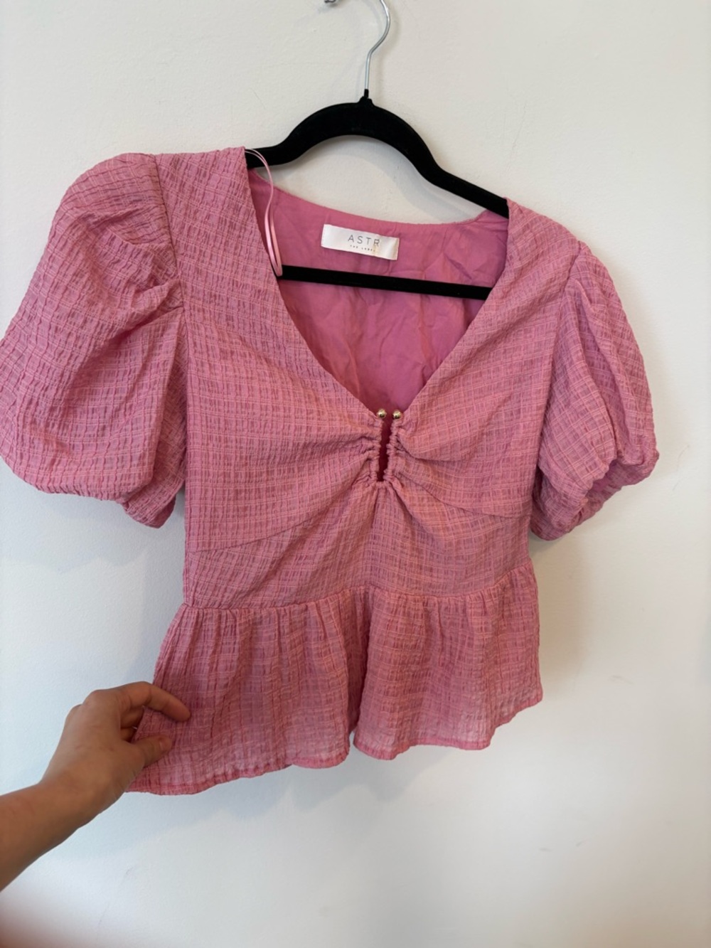 Anthropologie ASTR the Label Pink Peplum Puff Sleeve Top small